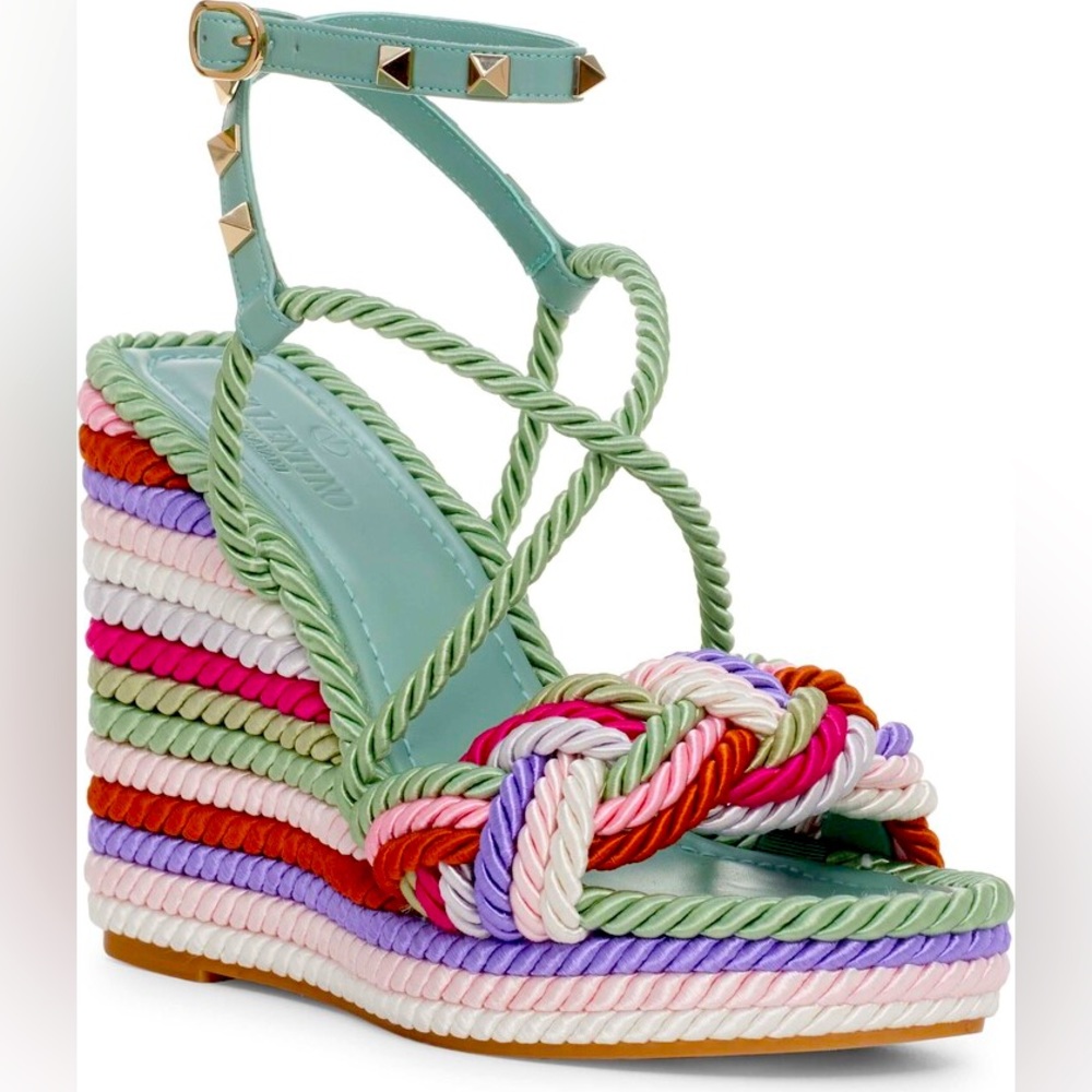 Valentino Garavani Rockstud Torchon Pastel Rope Platform Wedges Size 41 BNWT